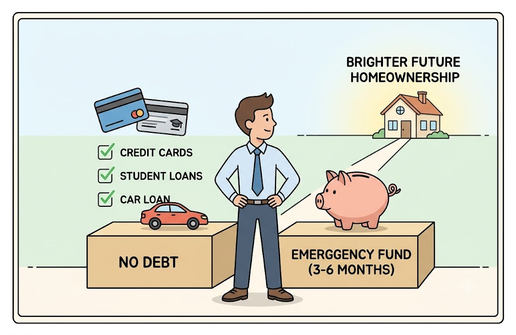 no debt and emergency fund before buying a house